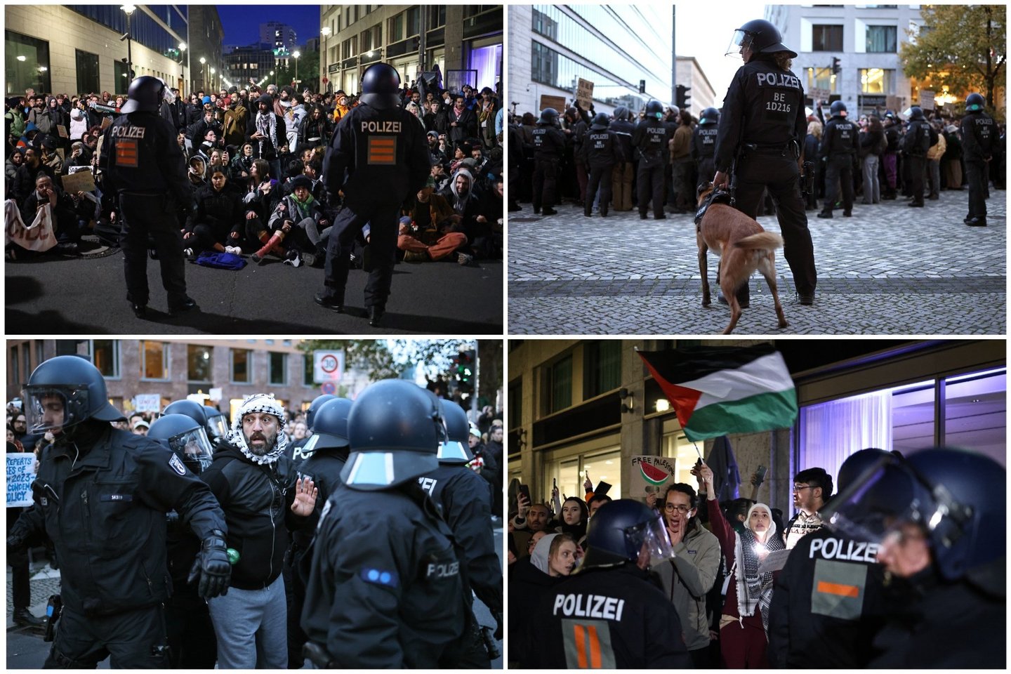 Per palestiniečius palaikančius protestus sužeisti 65 Berlyno policininkai.<br>EPA-ELTA nuotr., lrytas.lt koliažas.