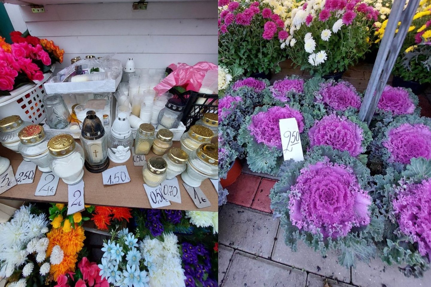 Vėlinėms vis artėjant, lietuviai iš parduotuvių ir turgaus tempia kapų žvakes, vainikus, gėles.<br>Asociatyvi M.Žemrietės nuotr.
