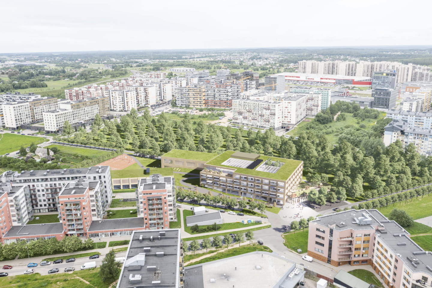 Vilniaus miesto savivaldybės užsakymu, Pavilnionių g. 25 suprojektuota 650 vietų progimnazija.<br>MB „De Architectura“ vizual.