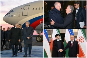 V. Putinas, R. T. Erdoganas ir E. Raisi lankosi Vidurinėje Azijoje