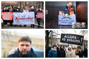 „Aš tavim tikiu, bet ar Seimas patikės?“: į mitingą susirinkę mokytojai atsinešė algalapius, juos nunešė politikams