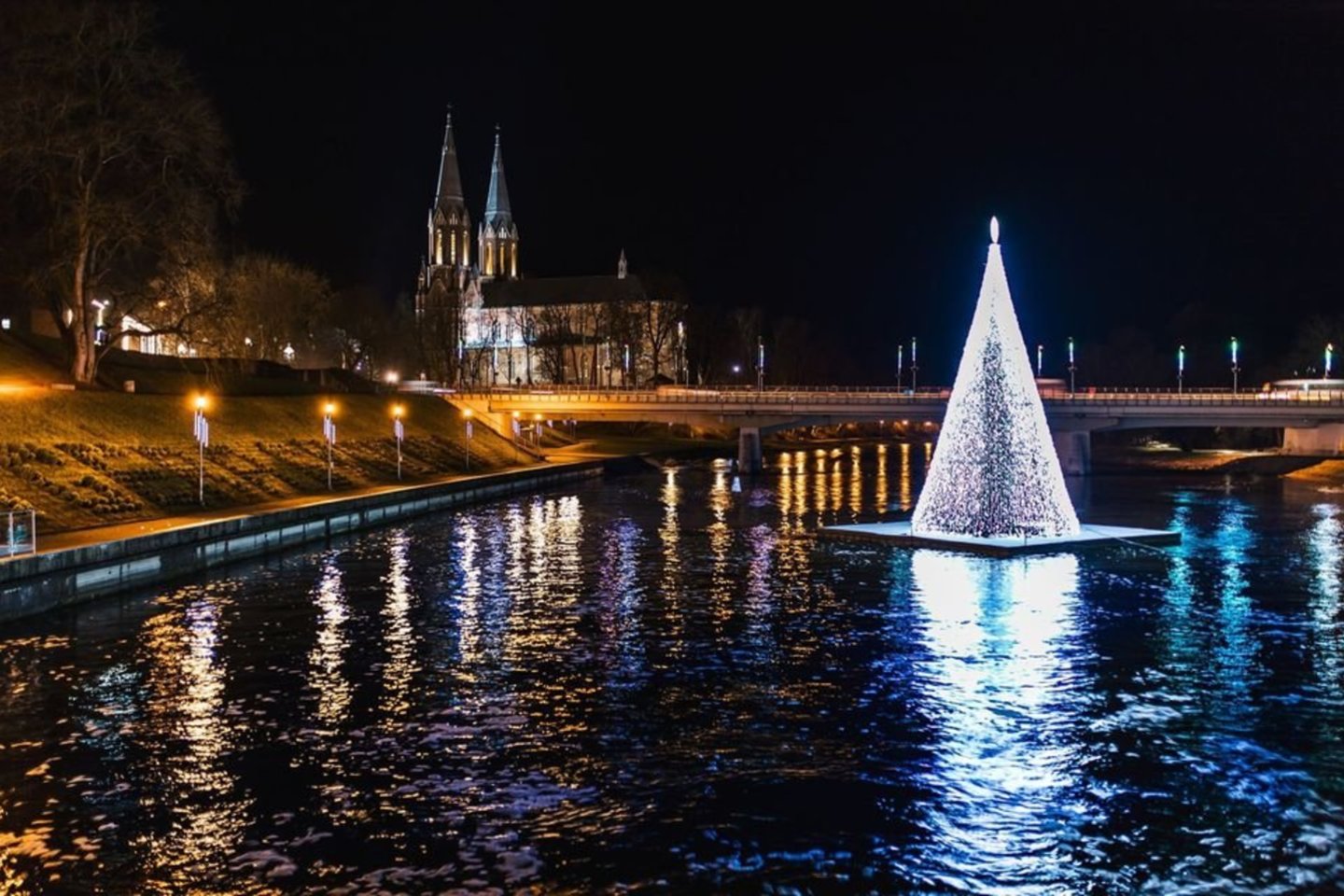 Prieš trejus metus Anykščiai pagarsėjo Šventosios upėje plūduriuojančia Kalėdų egle.<br>Soc.tinklų nuotr.