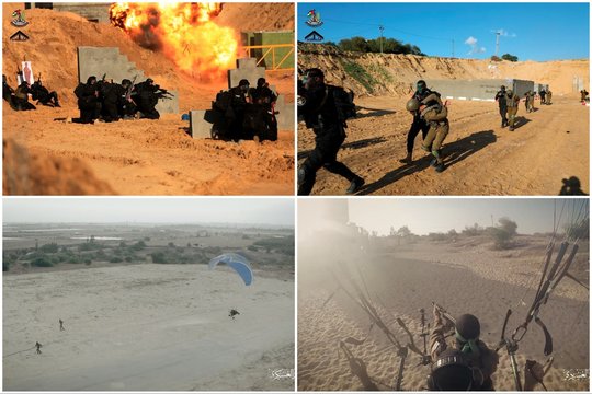 „Hamas“ ir kitų ginkluotų palestiniečių grupuočių pratybos.