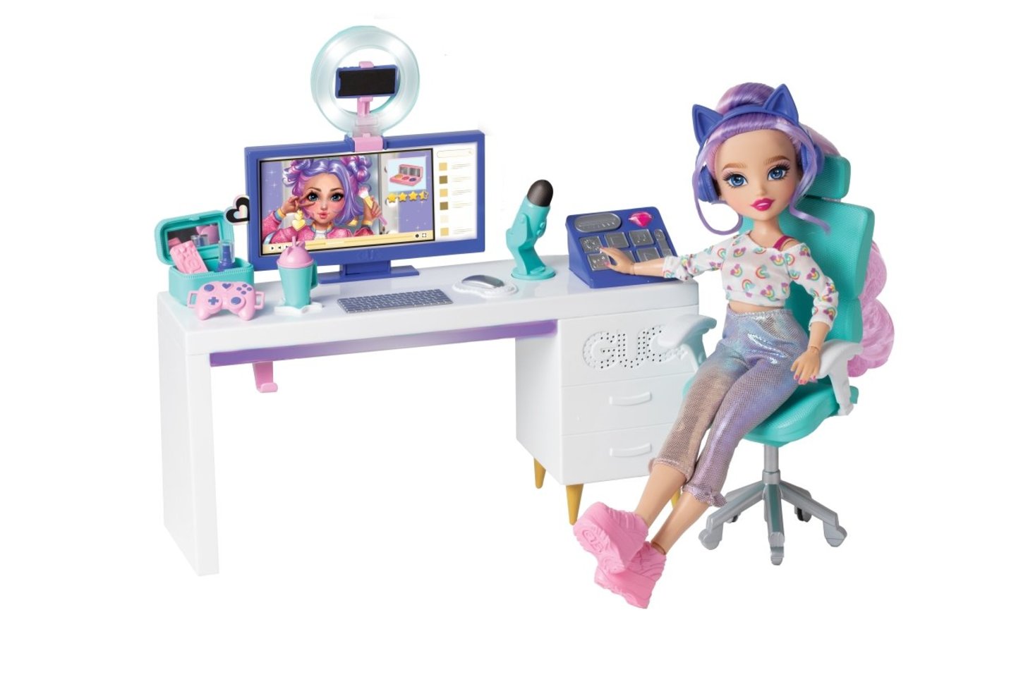 GLO UP GIRLS žaidimų rinkinys ASMR Streaming Studio su lėle Sadie.<br> „Žaislų planeta“ nuotr.
