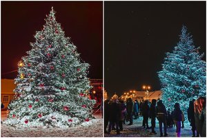 Senelis Kalėda, lydimas nykštukų, įžiebė Rokiškio Kalėdų eglę