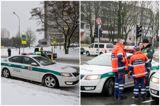  Policija ir greitosios pagalbos medikai Architektų g. Vilniuje.