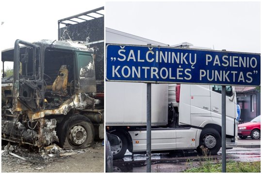  Šalčininkų PKP sudegė trys vilkikai.