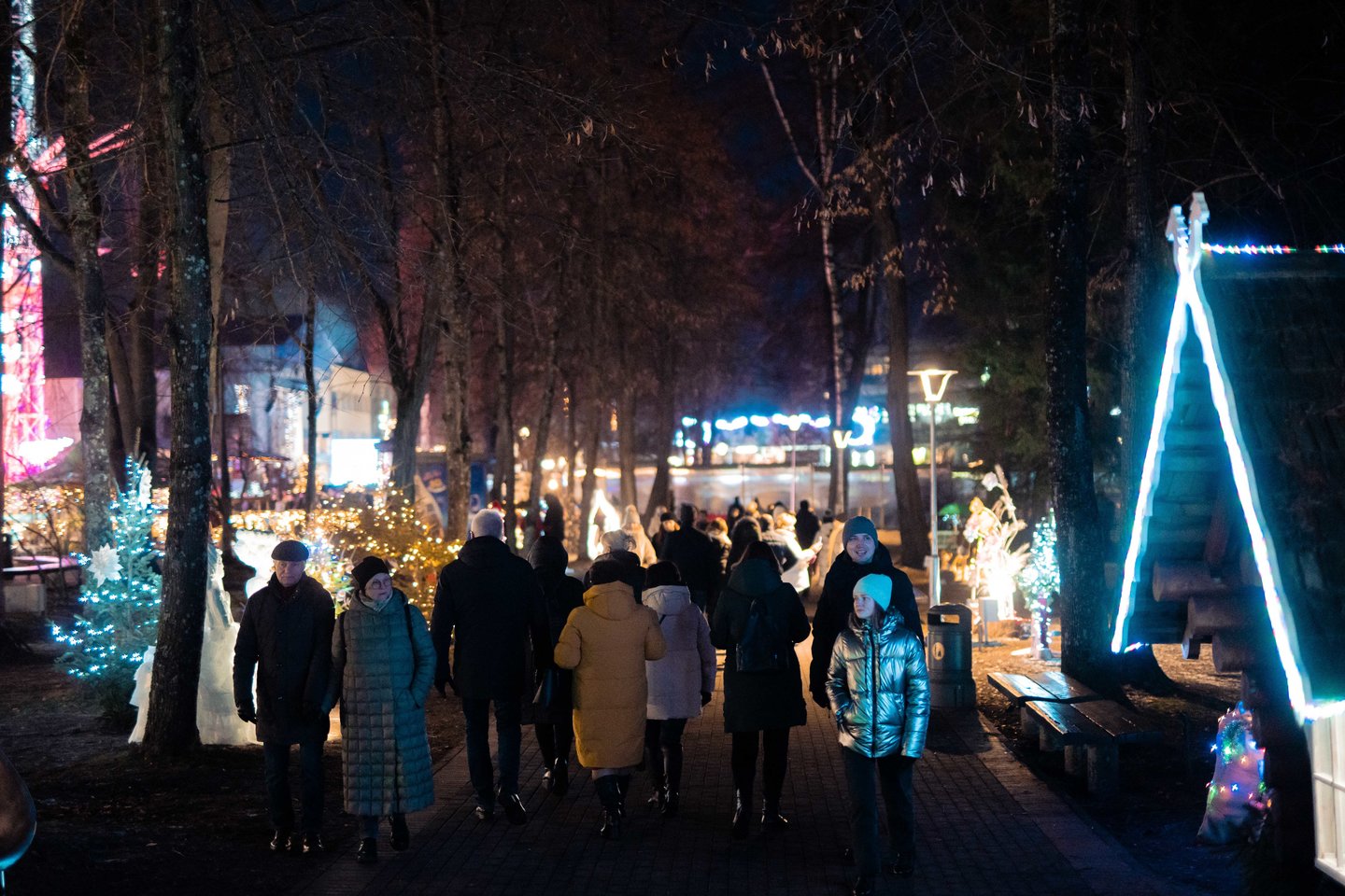 Druskininkuose įžiebta Kalėdų eglė.<br>Druskininkų kultūros centro nuotr.