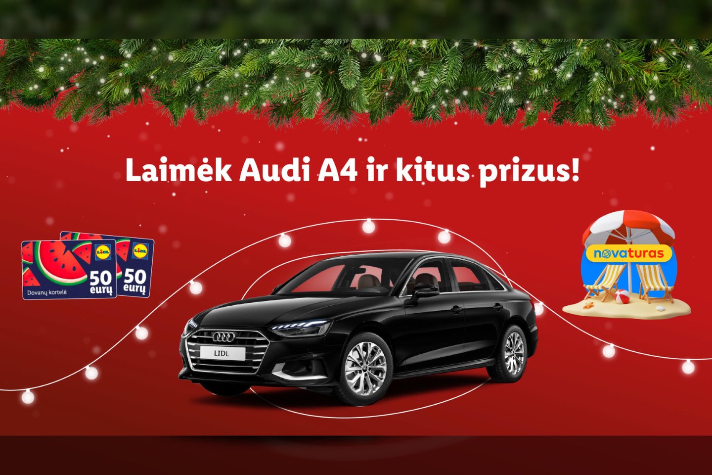 Kiekvienas, bet kurioje „Lidl“ parduotuvėje apsipirkęs bent už 20 Eur, kasoje nuskenavęs „Lidl Plus“ programėlę ir aktyvinęs žaidimo bilietą, pretenduos laimėti naujutėlaitį automobilį – „Audi A4“.