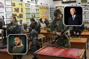 Rusijoje moksleiviai mokomi šaudyti į V. Zelenskį ir J. Bideną
