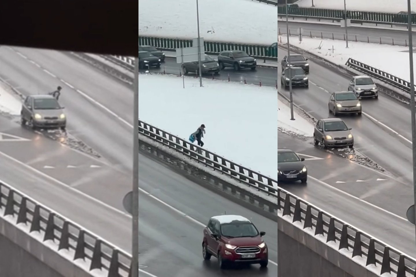 „Wolt“ kurjeris dėl mėsaino automobilį paliko vidury intensyvios gatvės.<br>Stop kadrai iš „Made in Vilnius“ vaizdo įrašo.