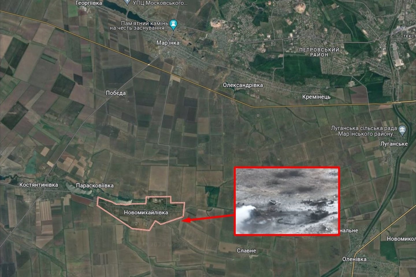 Rusijos šarvuotosios technikos sunaikinimo vieta netoli Novomykhailivkos kaimo.<br>"Militarnyj" iliustr.