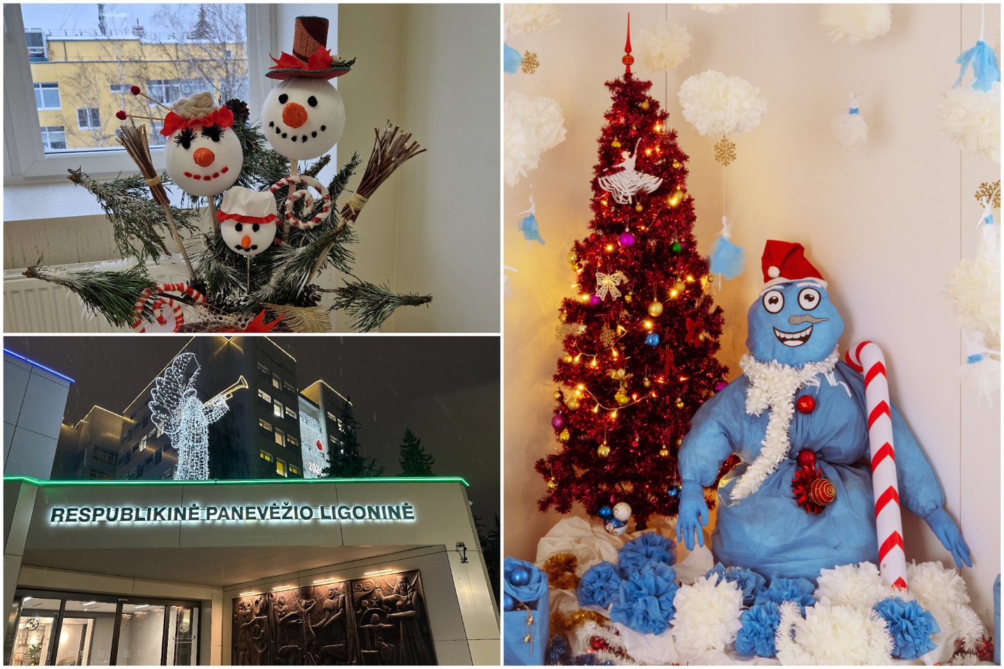 Ligoninės erdves puošia rankų darbo žaisliukai, eglutės, eglių šakų girliandos ar kiti įvairūs akcentai,