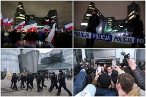 Naujoji Lenkijos vyriausybė nutraukė kanalo „TVP Info“ transliavimą: kilus protestui pastatą gynė policija