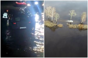 Šilutės ugniagesiai naktį gelbėjo žmones iš dviejų skendusių automobilių – vairuotojams gresia baudos