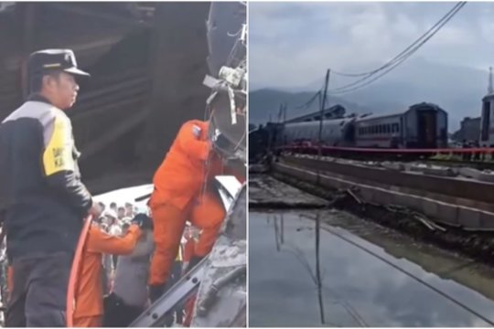 Vaizdai iš įvykio vietos: Indonezijoje susidūrus traukiniams žuvo trys žmonės