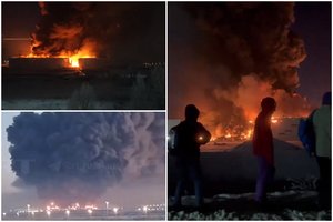 Sankt Peterburge – milžiniškas gaisras: dega didžiausio Rusijoje mažmeninės prekybos tinklo sandėlis