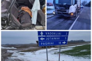 Panevėžio rajone šiukšliavežiui įsirėžus į automobilį „Audi“ prireikė ir ugniagesių, ir medikų pagalbos