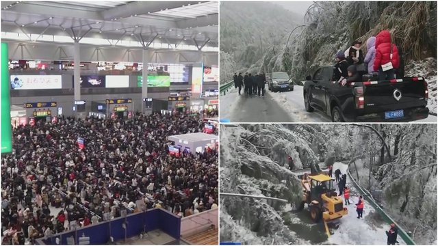 Sniegas sukaustė Kiniją: žmonės įstrigo oro uostuose, keliai tapo nepravažiuojami