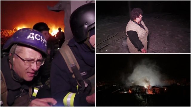 Vaizdai iš Ukrainos: po rusų raketos į gyvenamąjį rajoną sužeisti 6 žmonės