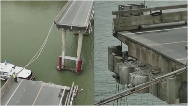 Kinijoje krovininis laivas įsirėžė į tiltą: yra žuvusiųjų, keli dingo be žinios