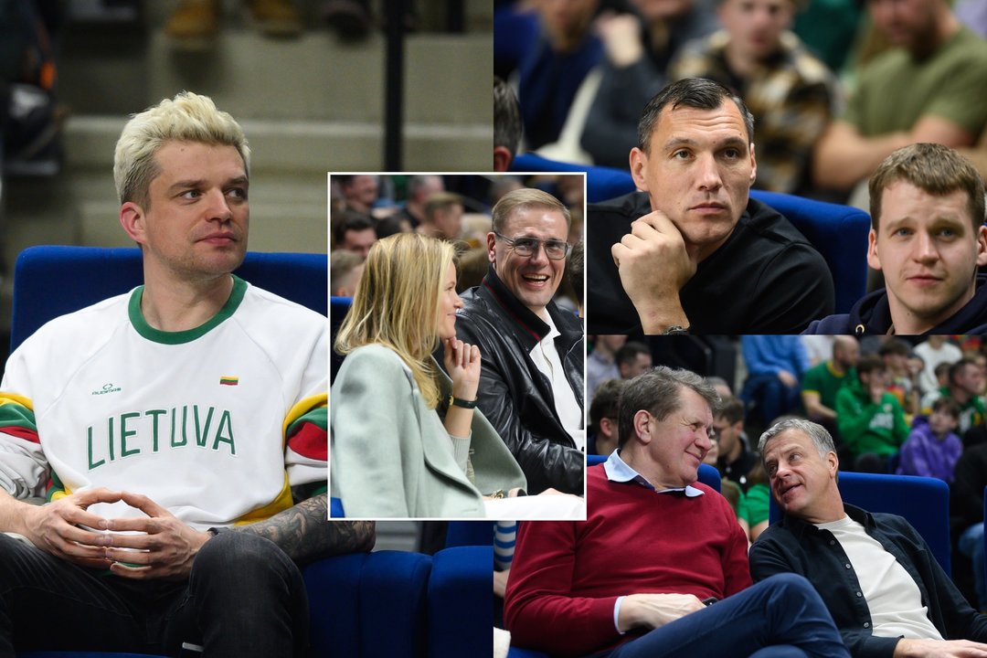 Lietuvos vyrų krepšinio rinktinės rungtynes stebėjo būrys žinomų veidų.<br> lrytas.lt koliažas.