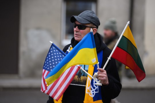 Vilniuje šeštadienio pavakarę vyko eitynės „Už Ukrainos pergalę!“.<br>V.Skaraičio nuotr.