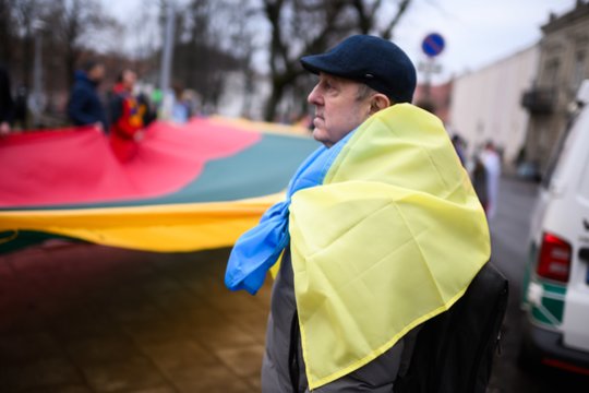 Vilniuje šeštadienio pavakarę vyko eitynės „Už Ukrainos pergalę!“.<br>V.Skaraičio nuotr.