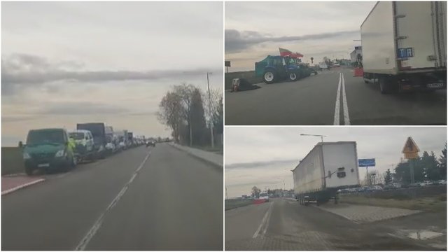 Skaitytojas užfiksavo, kas vyksta prie Ukrainos sienos: dėl lenkų ūkininkų kilometrinės vilkikų eilės