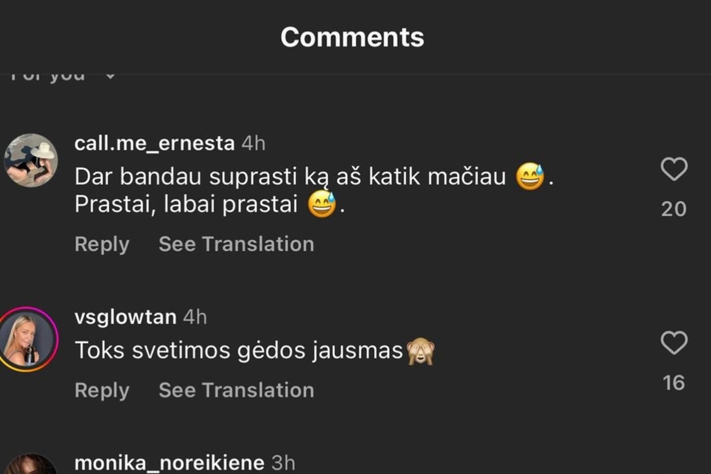 Komentarai.<br>Socialinio tinklo „Instagram“ nuotr.