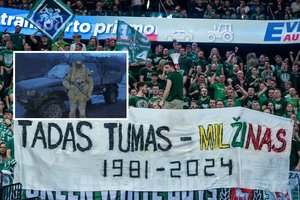 Kauno „Žalgirio“ fanai pagerbė Ukrainoje žuvusį Lietuvos karį