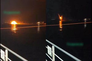 Nuskandintas Rusijos laivas „Sergejus Kotovas“: vaizdo įraše – sprogimas ir liepsnos