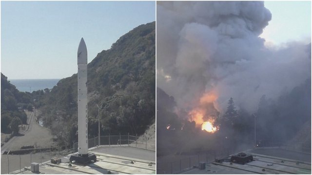 Vaizdai iš nesėkmingo raketos bandymo Japonijoje: sprogo iškart po paleidimo