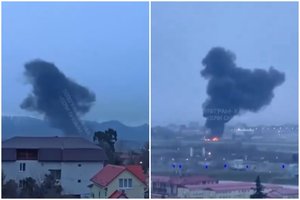 Gaisras Rusijos Sočio oro uoste – juodų dūmų stulpas matomas iš toli