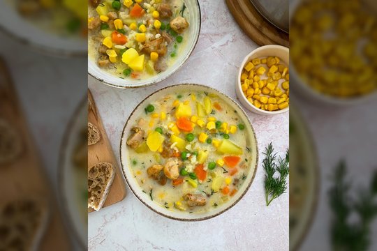 Vištienos sriuba su ryžiais ir daržovėmis.