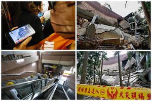 Aptrupėję pastatai ir išsigandę žmonės: kadruose – vaizdai iš didžiulio žemės drebėjimo supurtyto Taivano