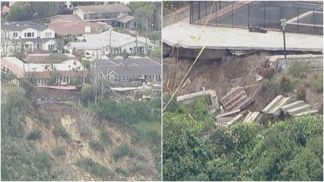 Vaizdai iš nelaimės Kalifornijoje: po žemės nuošliaužos namai pakibo ant uolos krašto