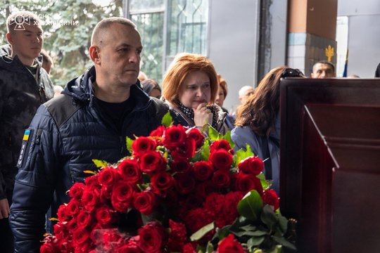 Charkove Rusijos raketomis nužudytų Ukrainos gelbėtojų laidotuvės.<br>Ukrainos valstybinės nepaprastųjų situacijų tarnybos nuotr.