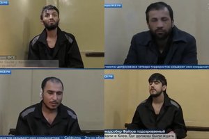 Rusijos propaganda demonstruoja „tardymo rezultatus“: rusų skerdynėmis įtariami teroristai pragydo Kremliaus balsu