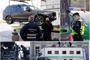 Gausios pareigūnų pajėgos ir ant tralo išvežtas prabangus BMW: kadruose – vaizdai iš Vilniaus prieš svarbų renginį