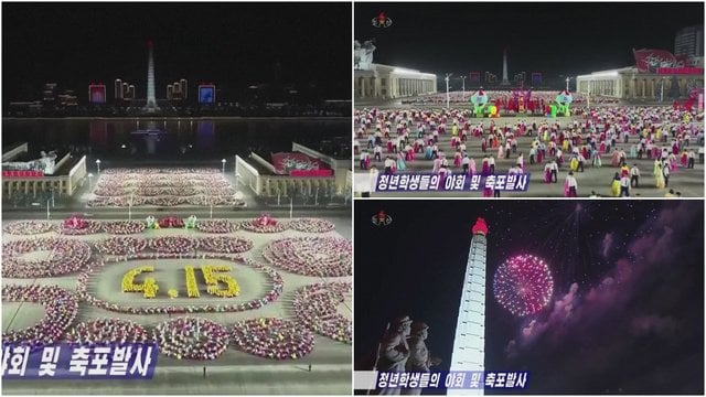 Šiaurės Korėjoje – iškilminga šventė: Kim Il-sungo metinių proga surengtas šokių vakarėlis ir fejerverkų šou