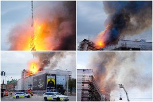 Kopenhagoje – milžiniškas gaisras: liepsnos pasiglemžė istorinį pastatą