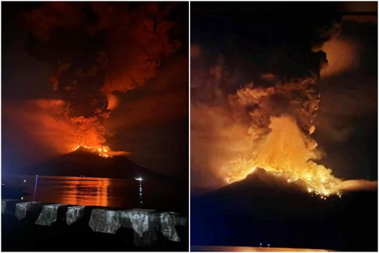  Indonezijoje išsiveržė ugnikalnis.<br>AFP/Scanpix nuotr./lrytas.lt koliažas.