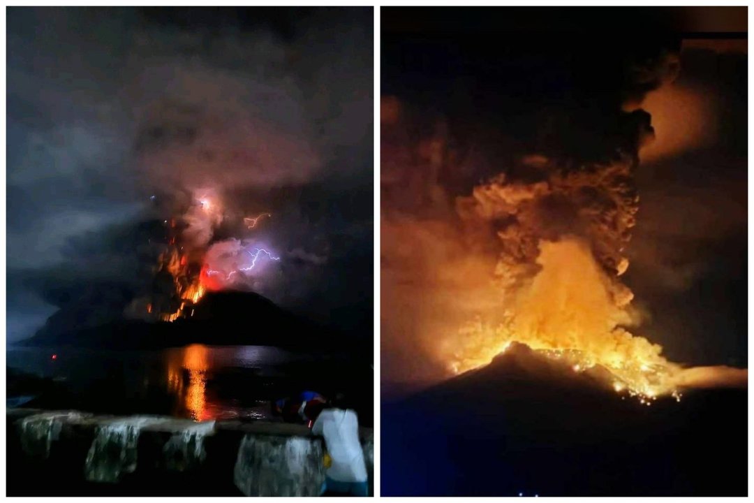 Indonezijoje išsiveržė ugnikalnis.<br> lrytas.lt koliažas.