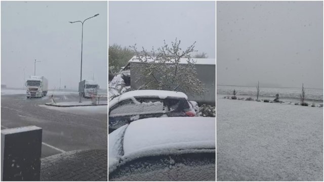 Užfiksavo, kokius pokštus krečia pavasaris: dalį Lietuvos padengė sniegas, įspėjo ir vairuotojus