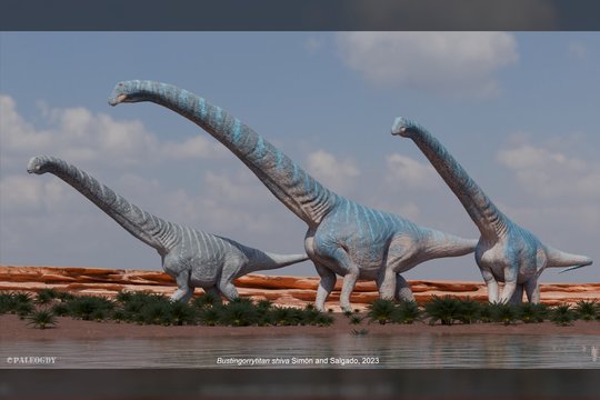  Bustingorrytitan shiva titanozaurų meninė rekonstrukcija.