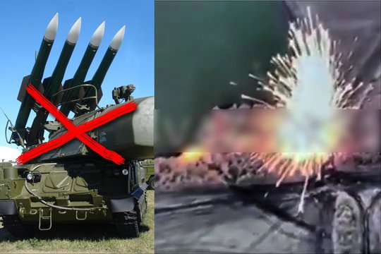  Ukrainos gynėjai vienoje iš fronto atkarpų sunaikino Rusijos oro gynybos sistemos „Buk“ paleidimo įrenginį.