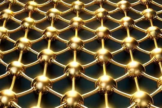  Švedijos Linköpingo universiteto mokslininkai sėkmingai sukūrė aukseną – tik vieno atomo storio aukso lakštą (asociatyvinė DI sugeneruota iliustr..