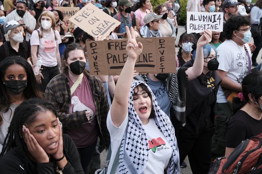  JAV pareigūnai universitete sulaikė apie 100 žmonių Palestinai palankiame proteste.