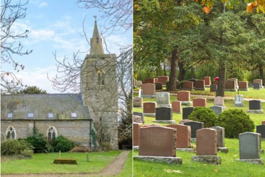 Jungtinėje Karalystėje parduodamas namas su nuosavomis kapinėmis.